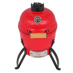 13 Inch Orange Ceramic Charcoal Grill Round Kamado Style BBQ Cooker Portable Outdoor Smoker Barbecue Grill for Patio Garden Backyard Camping Cook