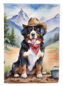 Bernese Mountain Dog Cowboy Welcome House Flag Large Porch Sleeve Pole Decorative Outside Yard Banner Artwork Wall Hanging, Polyester, House Size