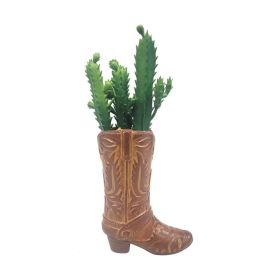 (4 pack) 7.25" Artificial Cactus Succulent in Brown Ceramic Cowboy Boot Planter