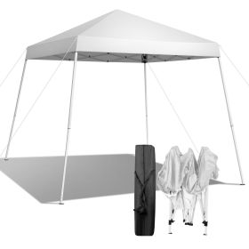 2.5x2.5M White Slant Leg Pop Up Canopy Tent Portable Folding Gazebo with Carrying Bag Outdoor Patio Shade Shelter for Backyard Camping Market and